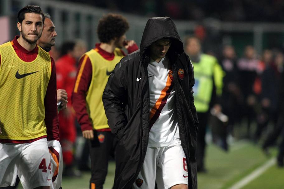 Palermo-Roma finisce 1-1: Adem Ljajic nascosto sotto il giubbotto lascia il campo visibilmente insoddisfatto. Ansa